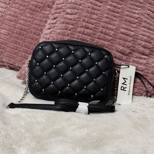 Rebecca Minkoff Silver Diamond Quilt Studded Top Zip Crossbody Bag